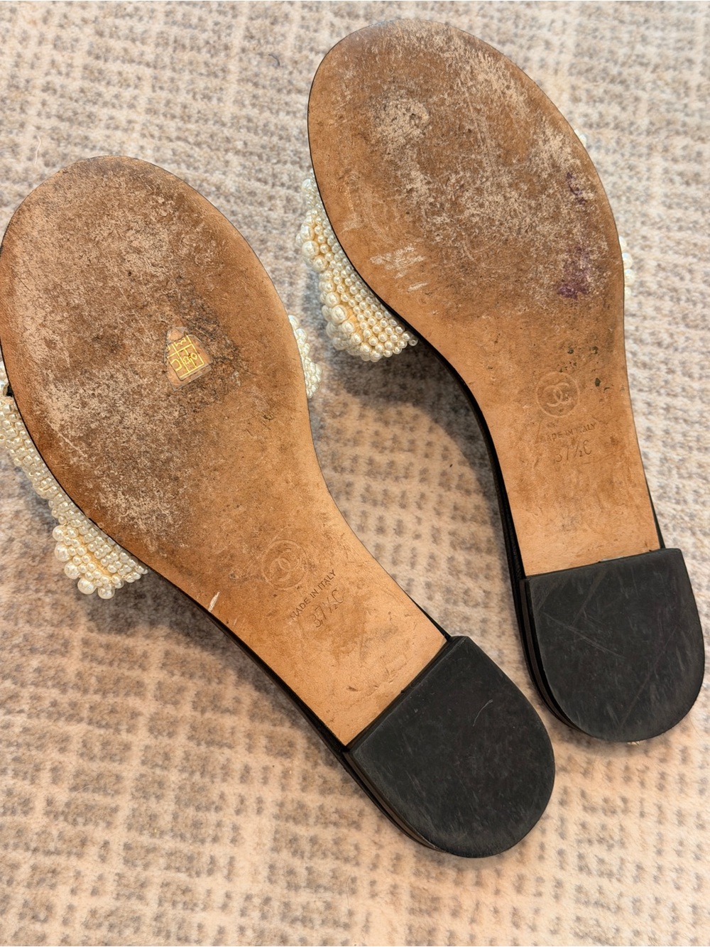 CHANEL Black Quilted Slide Mules with Pearl Embellished Strap - Picture 4 of 4